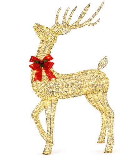Wicker Reindeer Prelit Outdoor Decoration 108" - Champagne