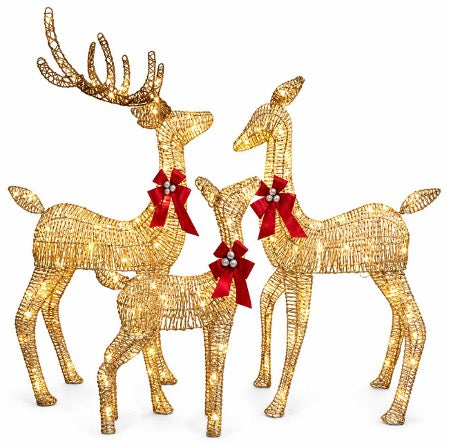 Wicker Reindeer Family Prelit Outdoor Decoration - Champagne