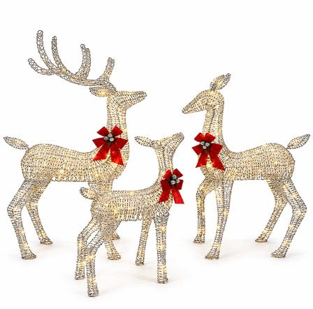 Wicker Reindeer Family Prelit Outdoor Decoration - Silver