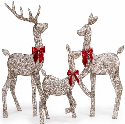 Wicker Reindeer Family Prelit Outdoor Decoration 3-piece - Silver
