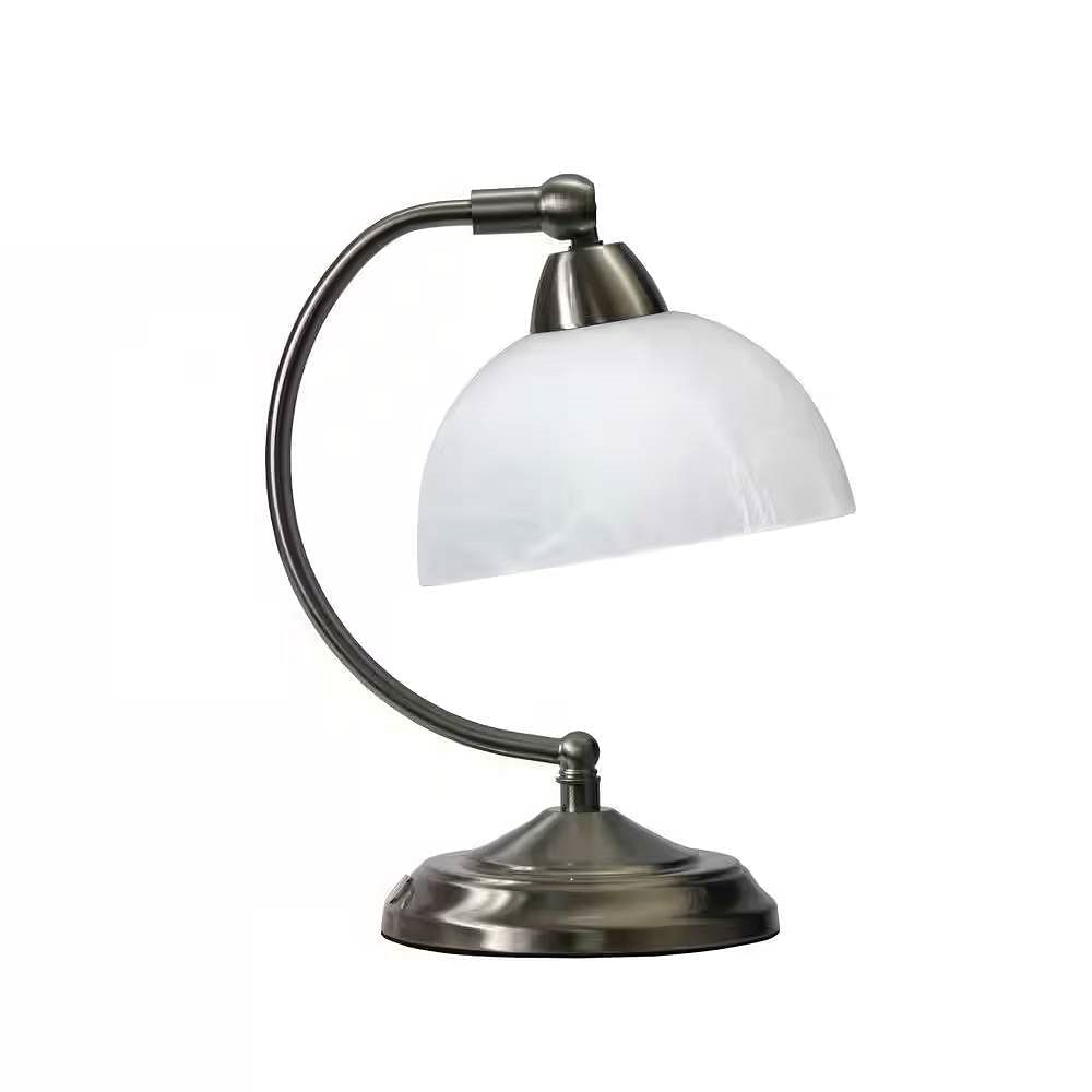 Small Bankers Lamp with Marbleized White Glass