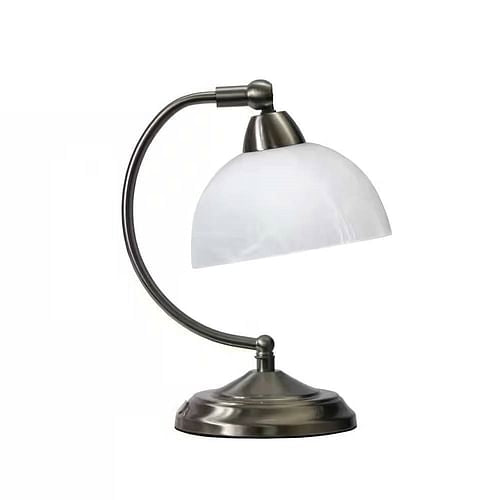 Small Bankers Lamp with Marbleized White Glass