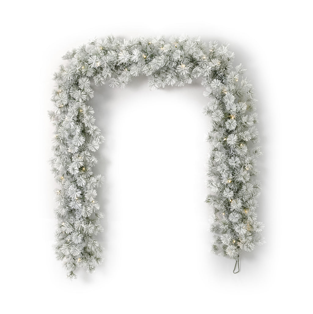 Flocked Winter Fir 9ft Garland (Battery-Operated)