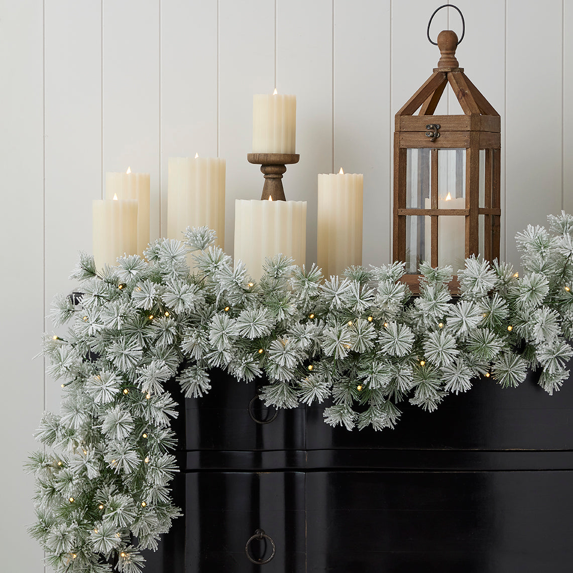 Flocked Winter Fir 9ft Garland (Battery-Operated)