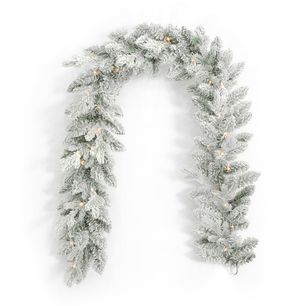 Bluffton Flocked Prelit 6ft Garland (Battery-Operated)