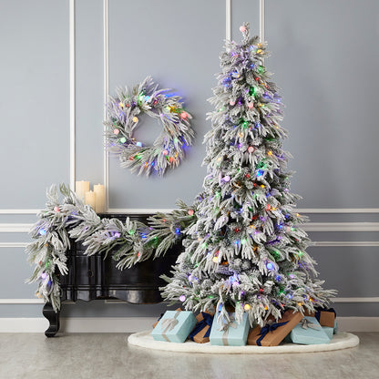 Frosted Arcadia Full Flocked Tree with Multicolor Changing LED Lights