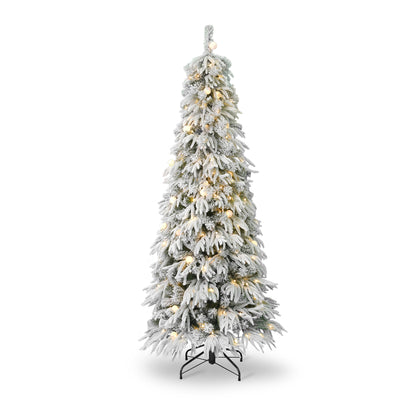Frosted Acadia Flocked Slim Tree with Multicolor Changing LED Lights