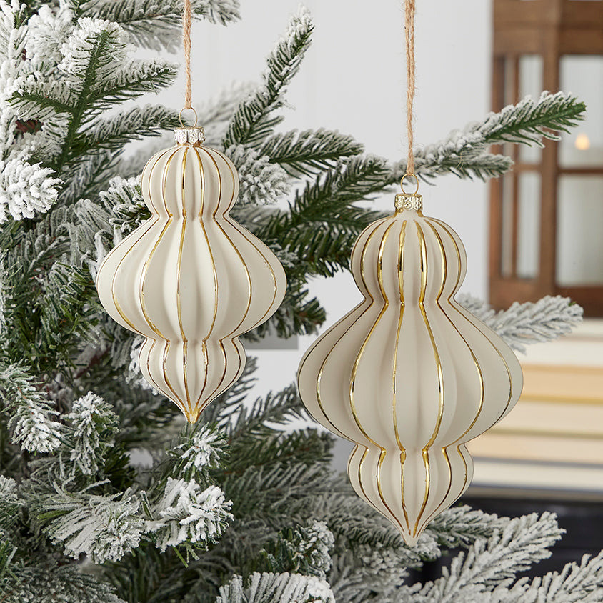 Gesso Finial Glass Ornament Set of 3