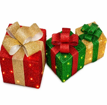 Giftbox Three Piece Prelit Outdoor Decoration Set