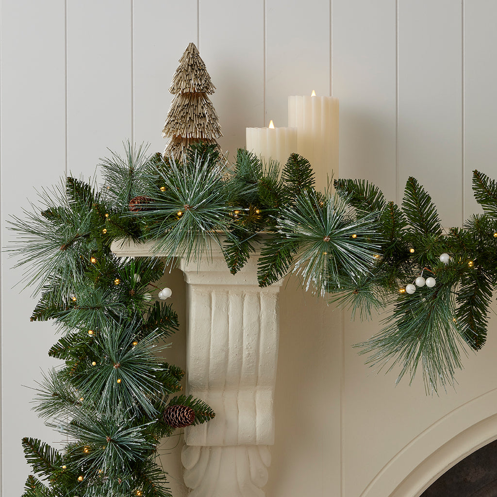 Glistening Mountain Pine 9ft Garland (Battery-Operated)