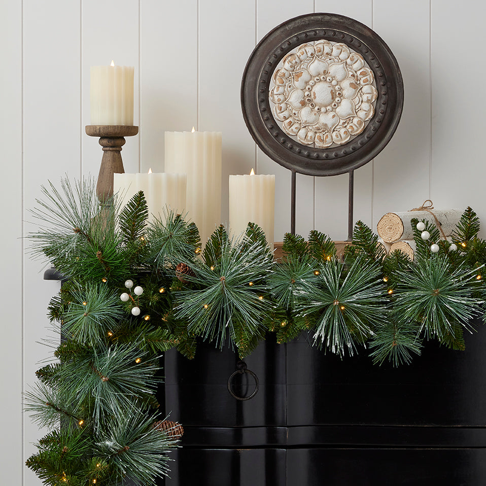 Glistening Mountain Pine 9ft Garland (Battery-Operated)