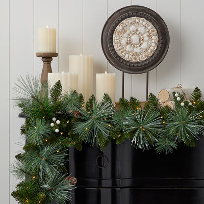 Glistening Mountain Pine 9ft Garland (Battery-Operated)