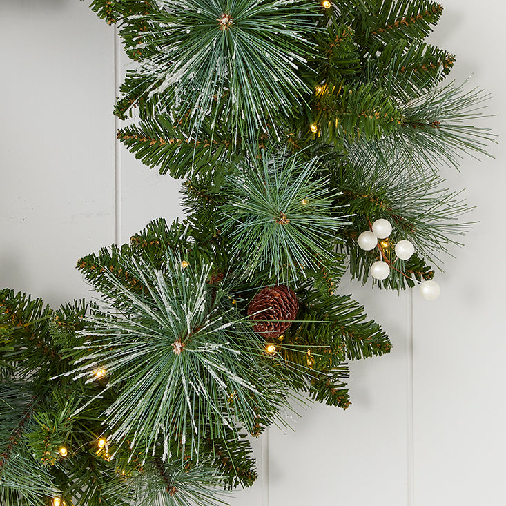 Glistening Mountain Pine 24in Wreath (Battery-Operated)