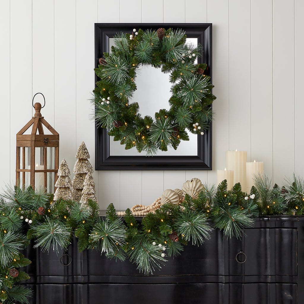 Glistening Mountain Pine 9ft Garland (Battery-Operated)