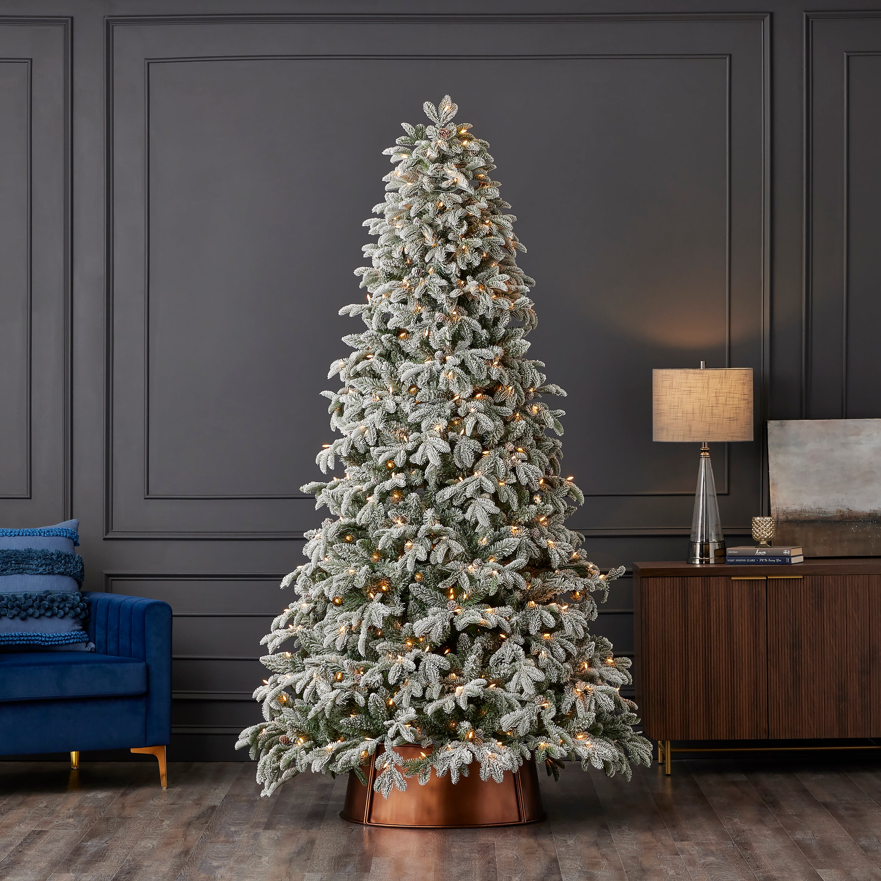 Lexington Fir Lightly Dusted 7.5ft Pre-Lit Tree with Warm White LED Lights and Pinecones