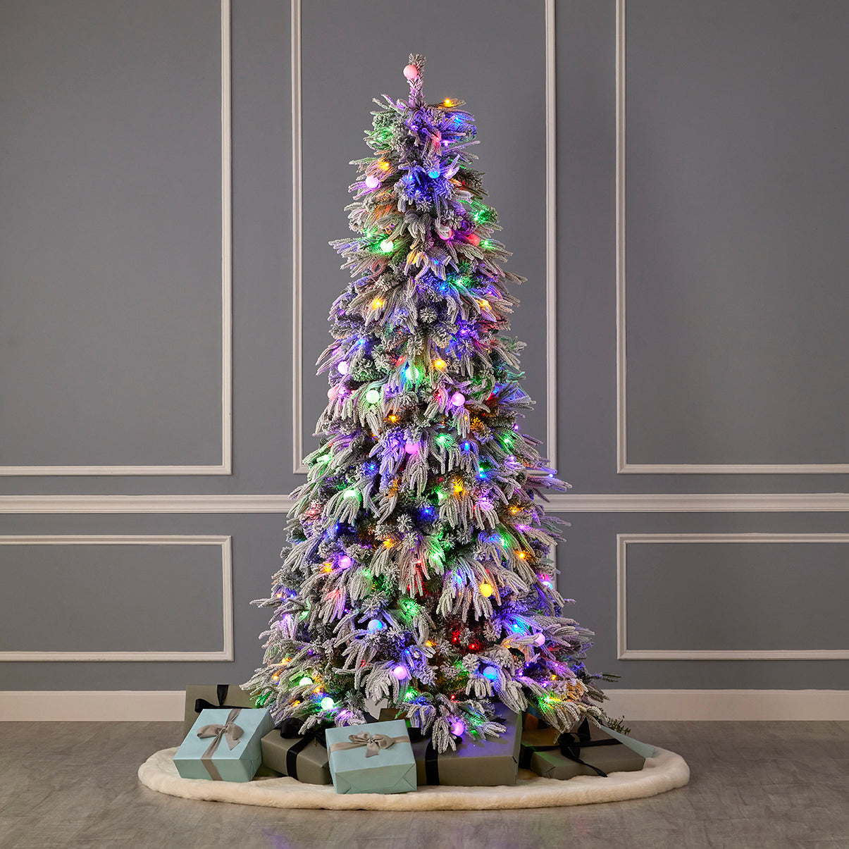 Frosted Arcadia Full Flocked Tree with Multicolor Changing LED Lights