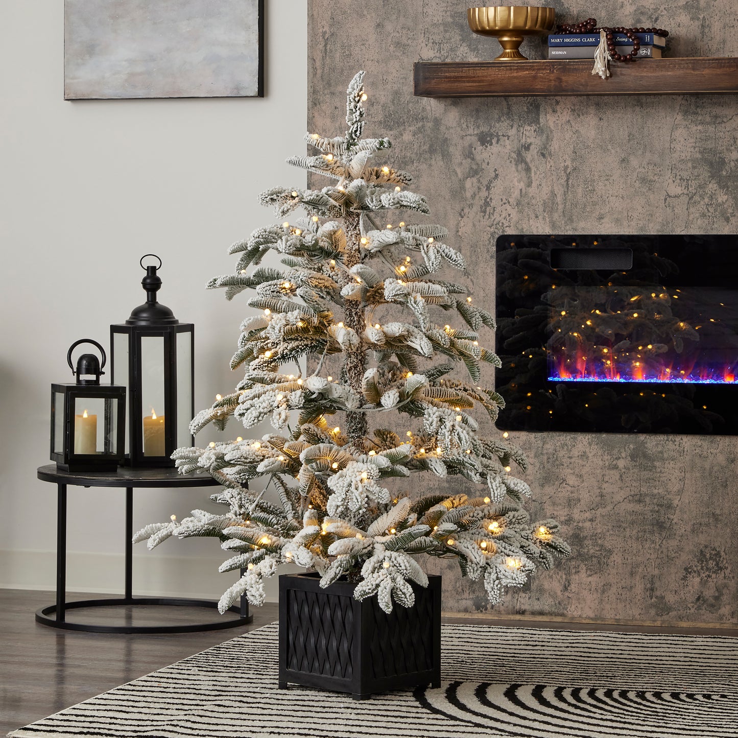 Jackson Flocked Pine Pre-Lit Tree with  Warm White LED Lights