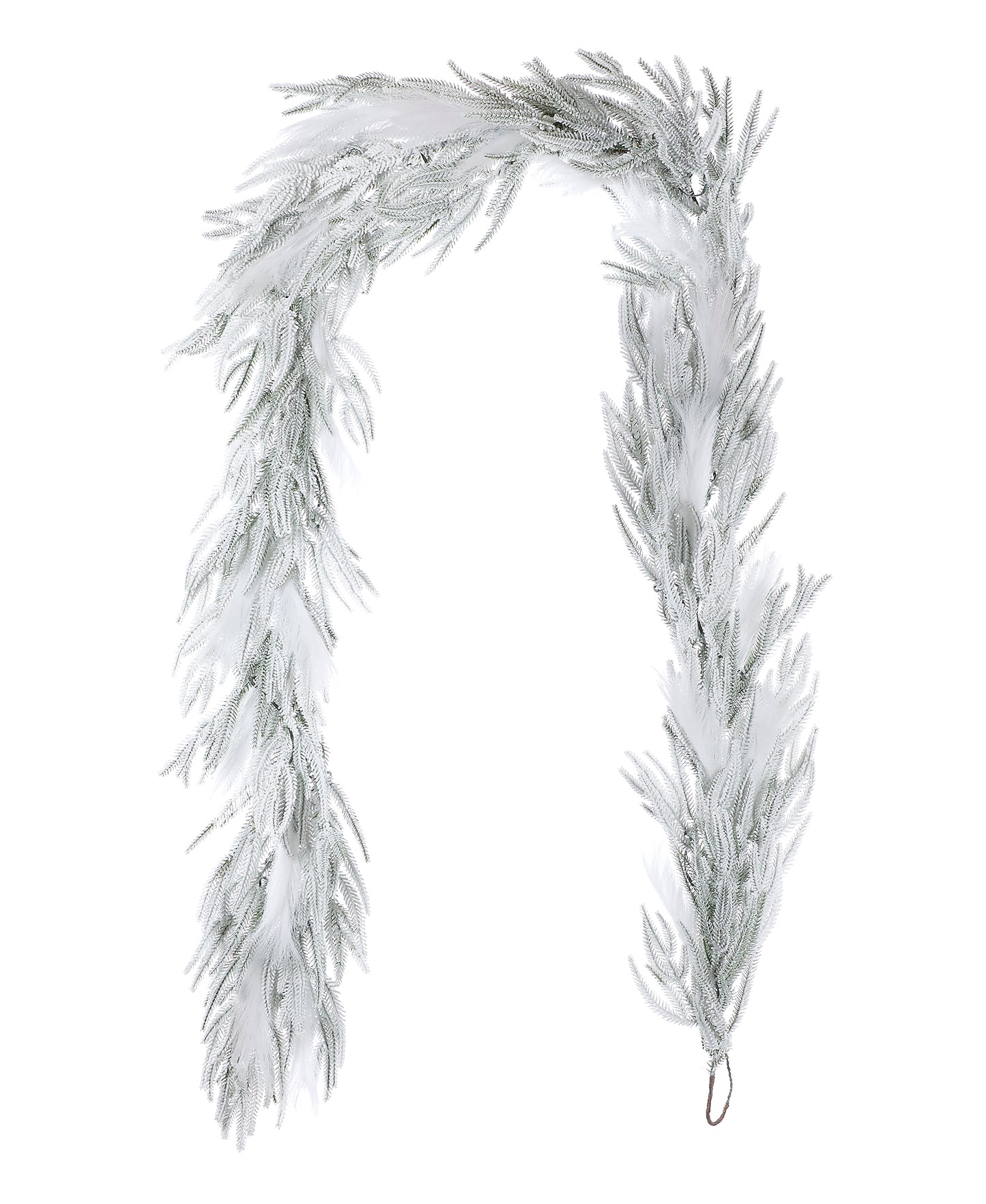 Pine and Pampas 9ft Garland, Pre-Lit 50 Warm White SMD LED Lights (plug in), 660 Flocked PE/PVC Tips, 21 White Pampas