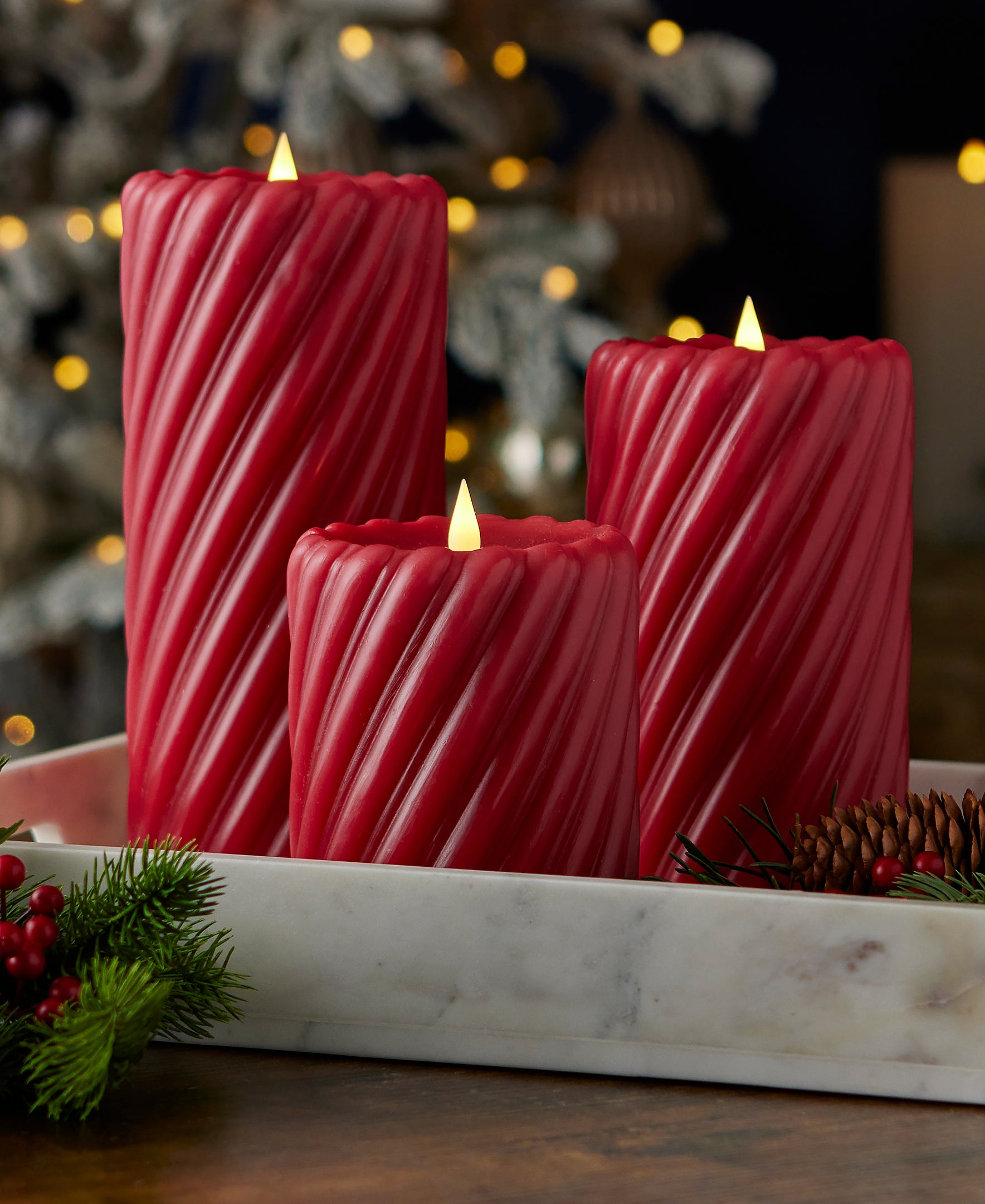 Swirl Motion Flameless Candle in Red
