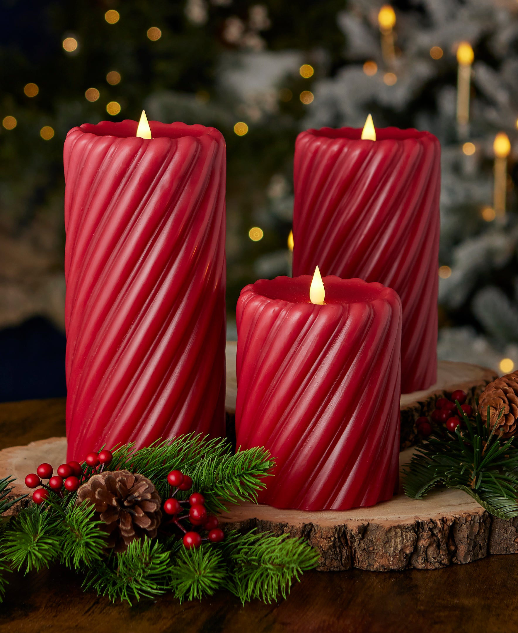 Swirl Motion Flameless Candle in Red