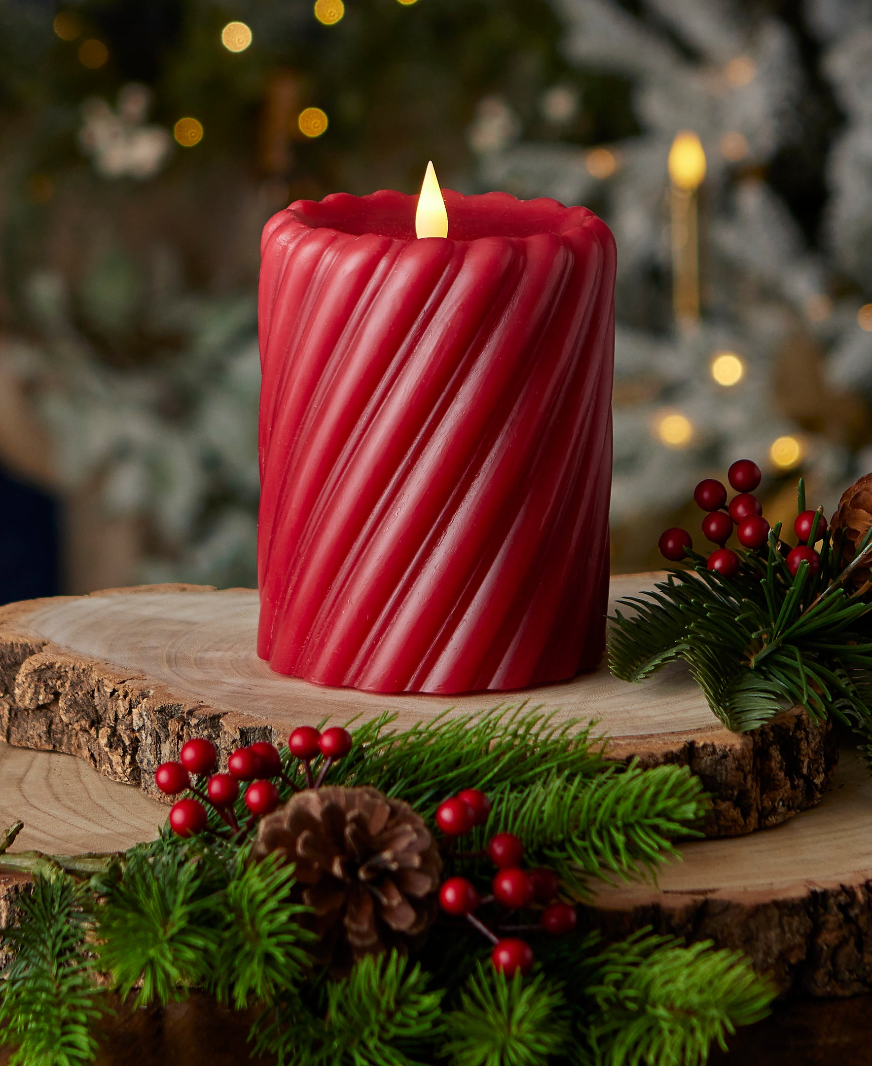 Swirl Motion Flameless Candle in Red