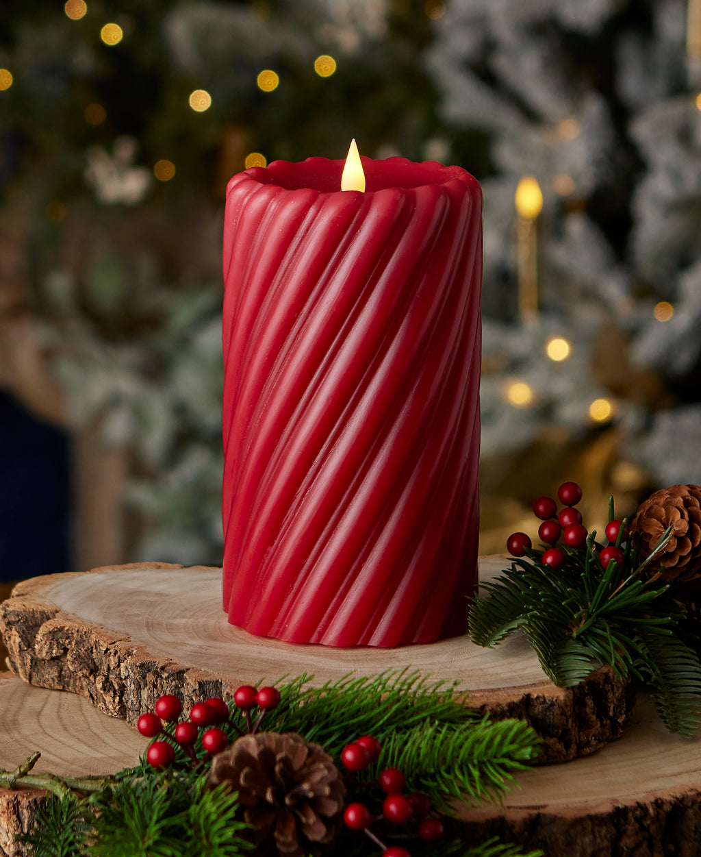 Swirl Motion Flameless Candle in Red