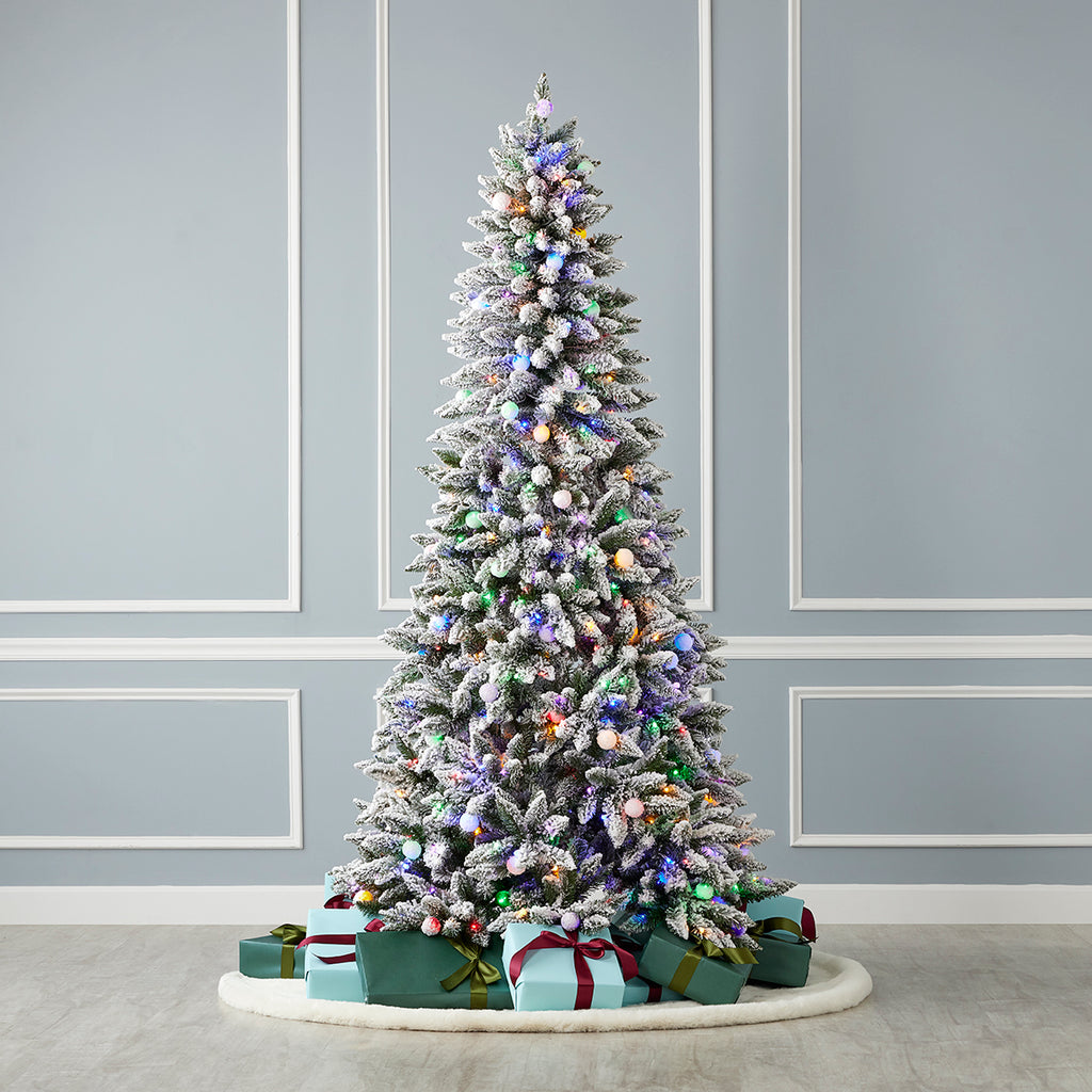 Snow Kissed Pine Flocked Pre-lit Tree with Multicolor LED Lights