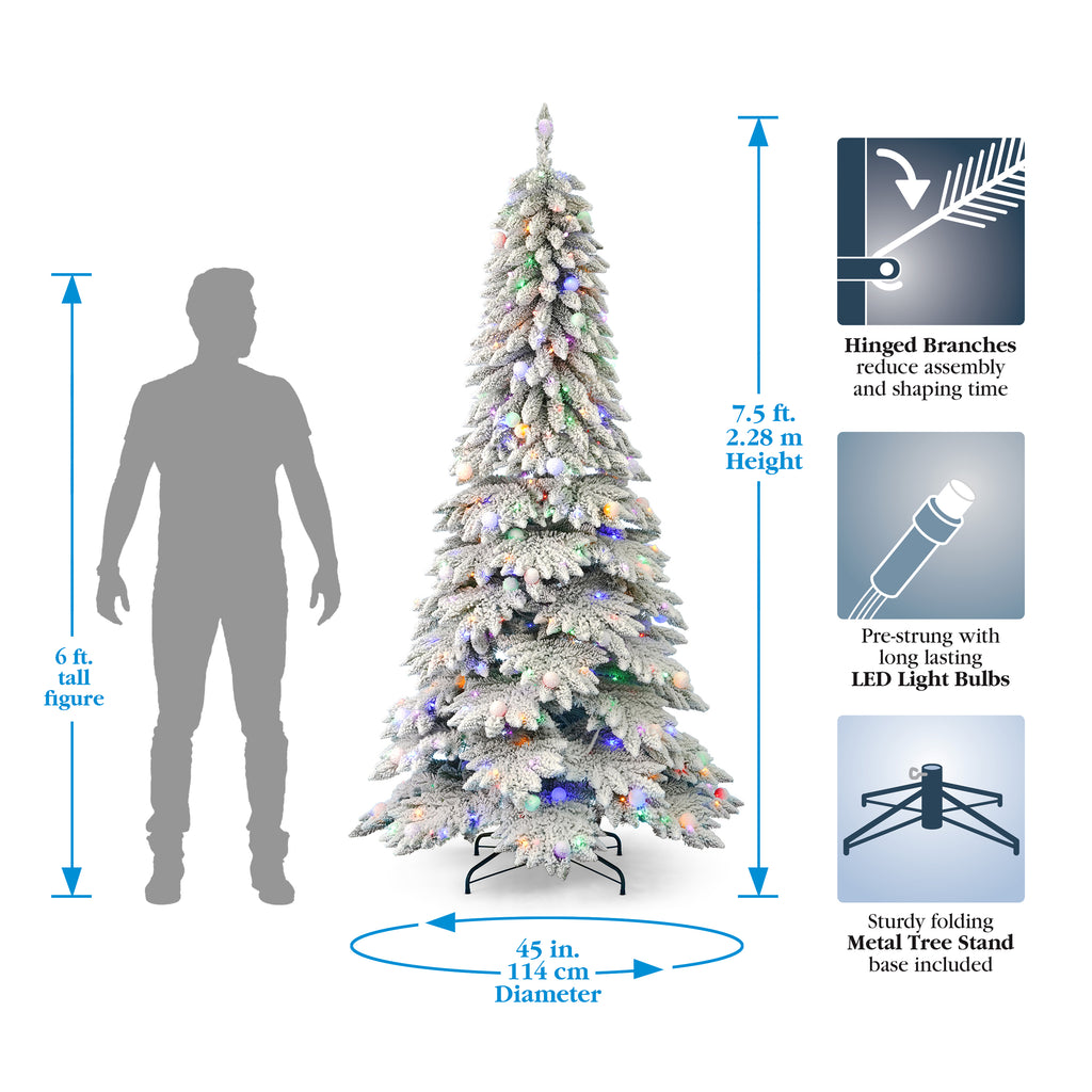 Snow Kissed Pine Flocked Pre-lit Tree with Multicolor LED Lights