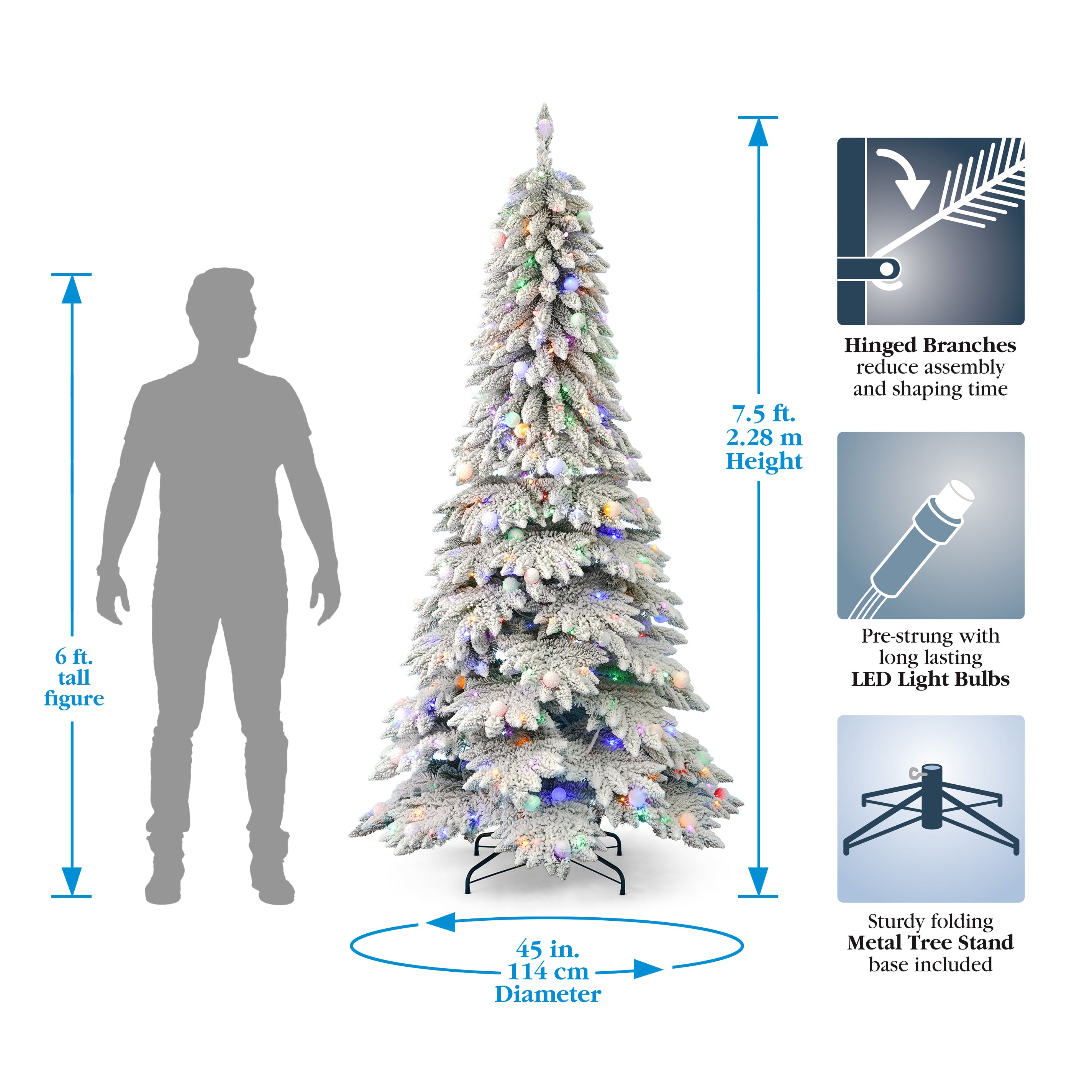 Snow Kissed Pine Flocked Pre-lit Tree with Multicolor LED Lights