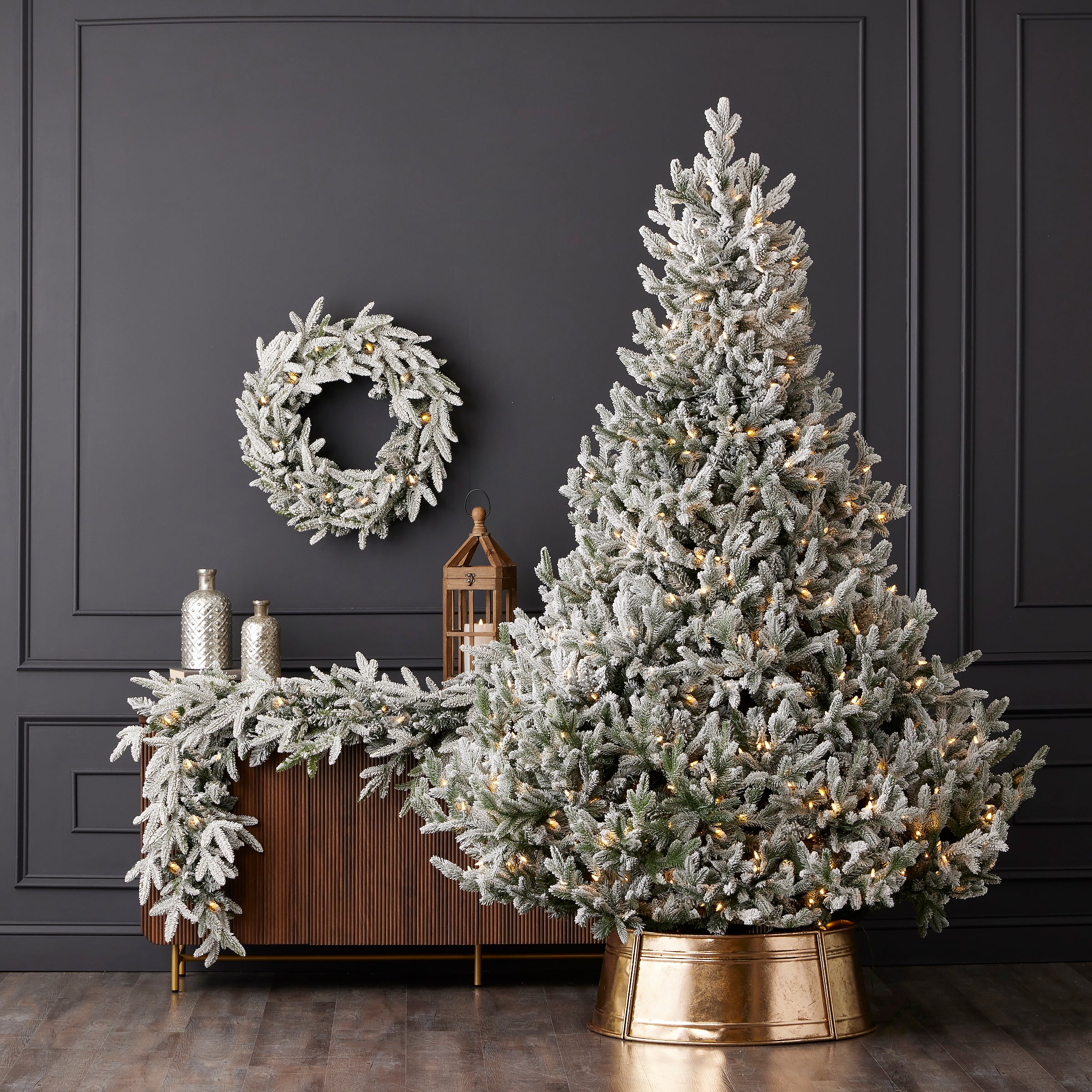 Royal Oaks Flocked Fir Pre-Lit Tree with Warm White LED Lights