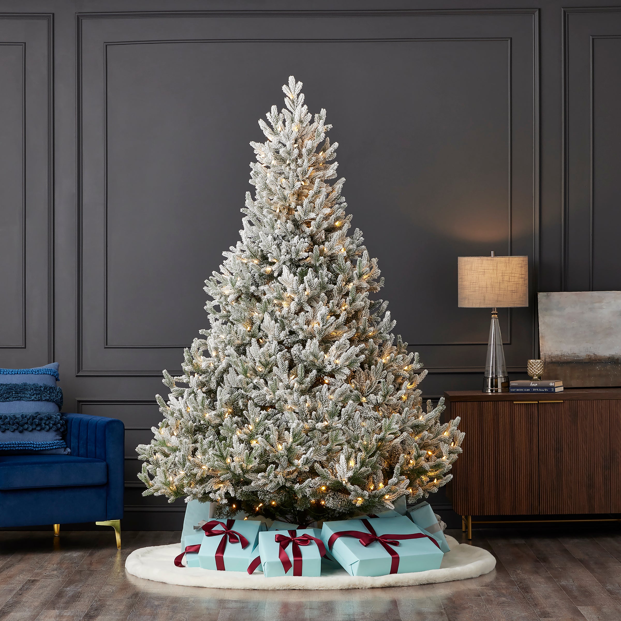Royal Oaks Flocked Fir Pre-Lit Tree with Warm White LED Lights