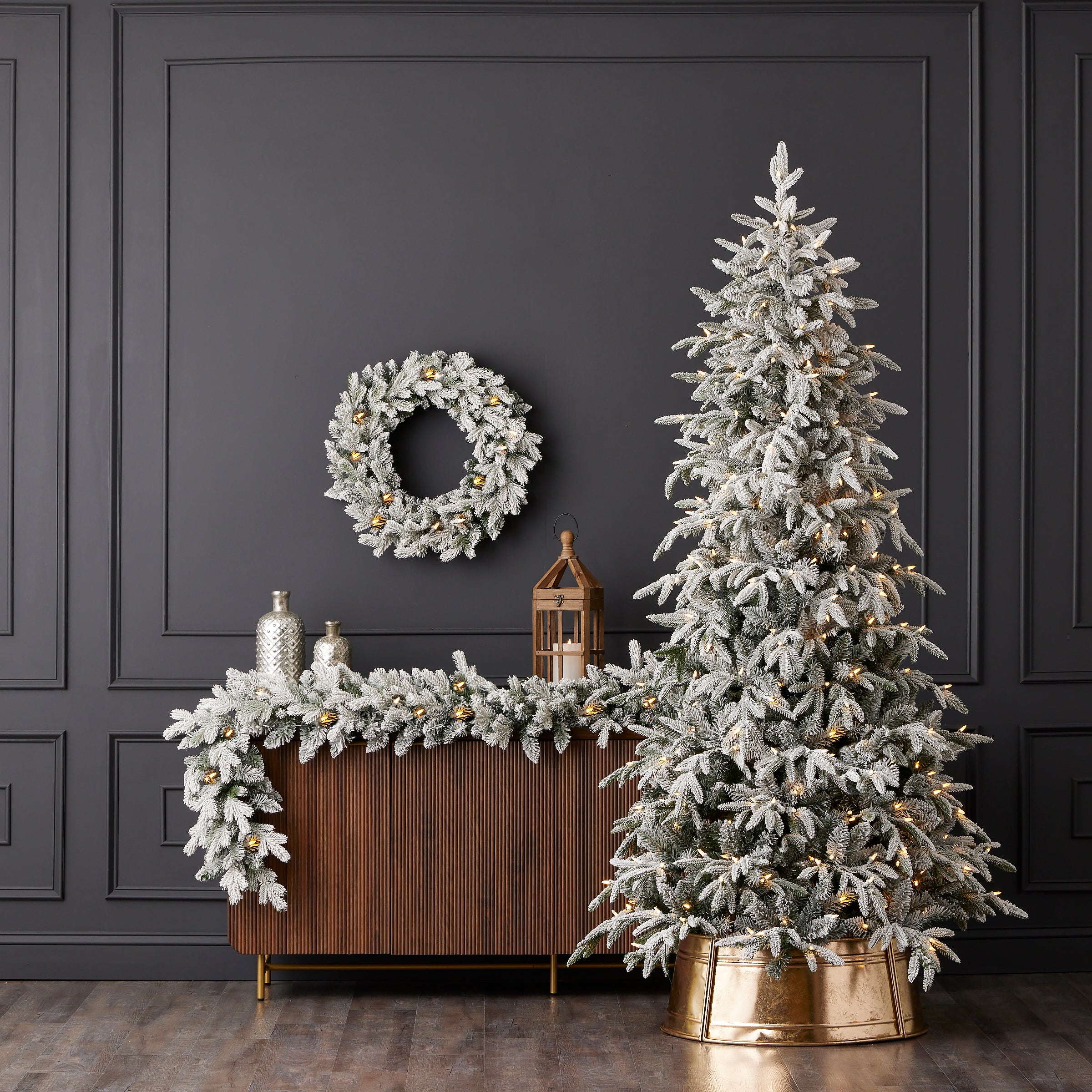 Shadow Woods Flocked Spruce Pre-Lit Tree with Warm White LED Lights
