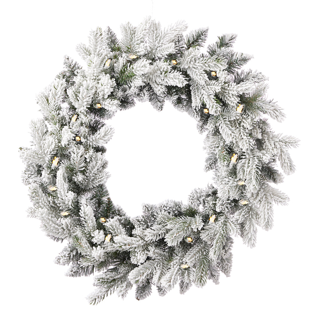 Shadow Woods Flocked Spruce 24in Pre-lit Wreath (plug in)