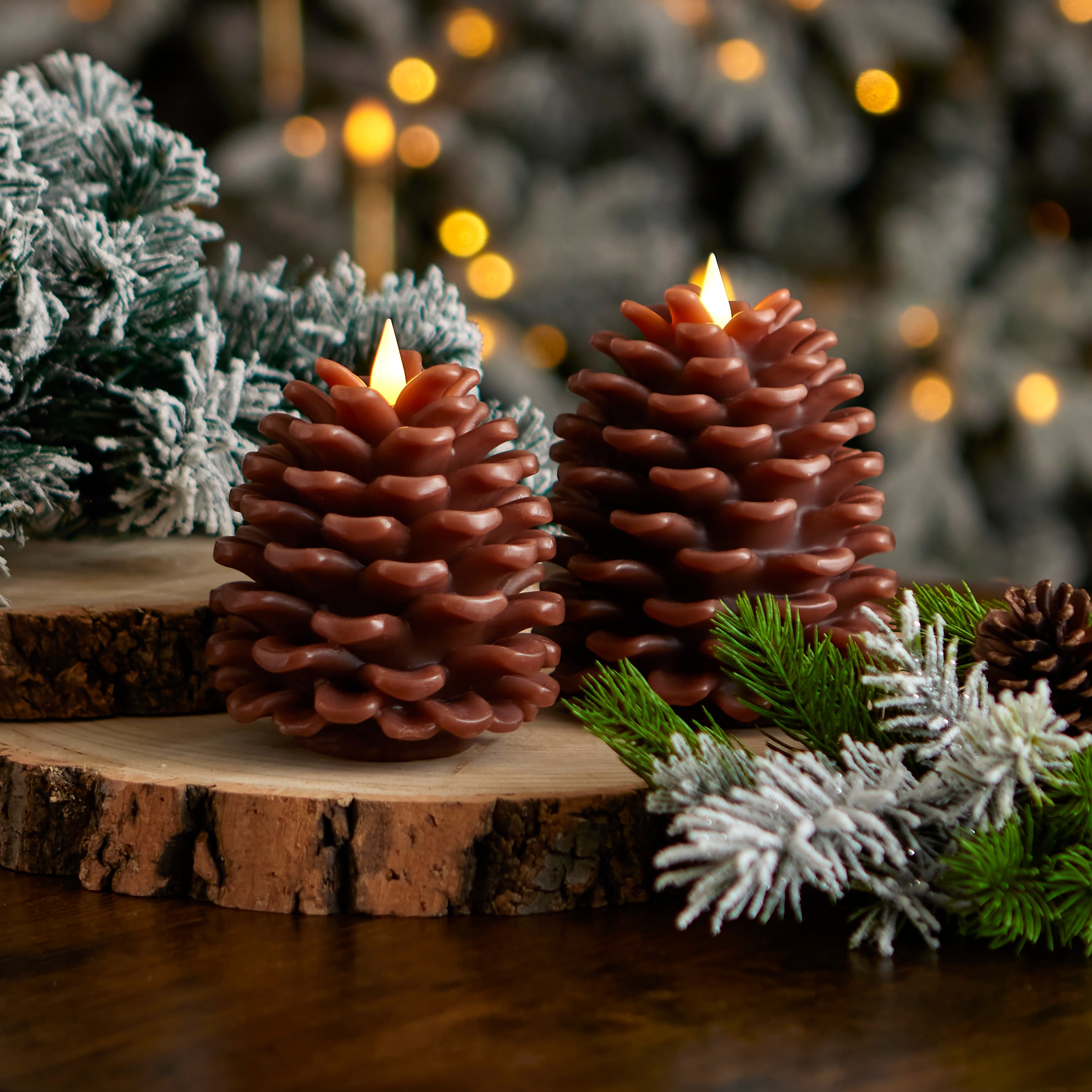 Pinecone Flameless Candle 2pc Set