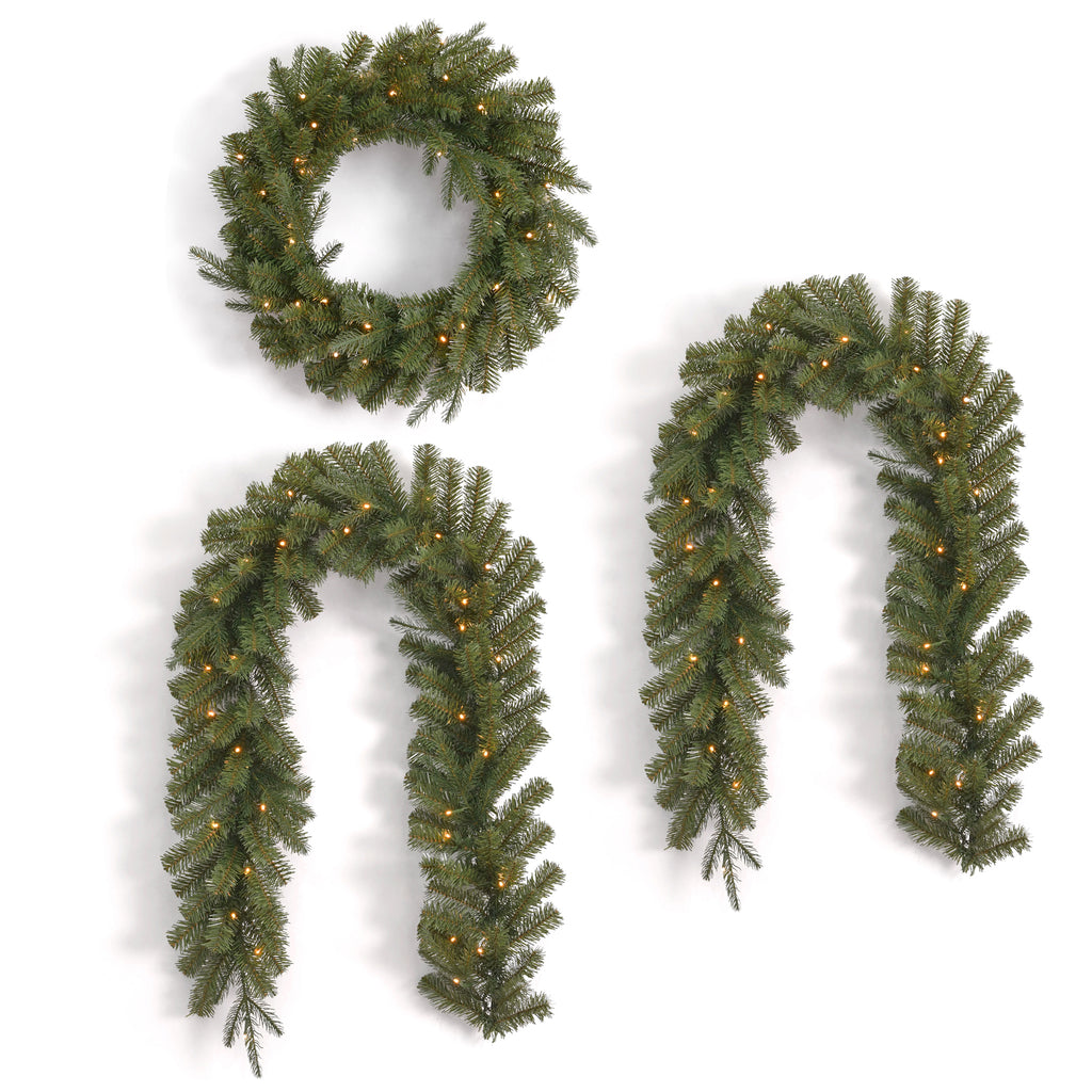 Valley Pine 3-Piece Pre-Lit Garland & Wreath Door Kit