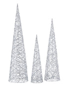 Metallic Silver 3pc Cone Set with Warm White LED Lights (Battery-Operated)