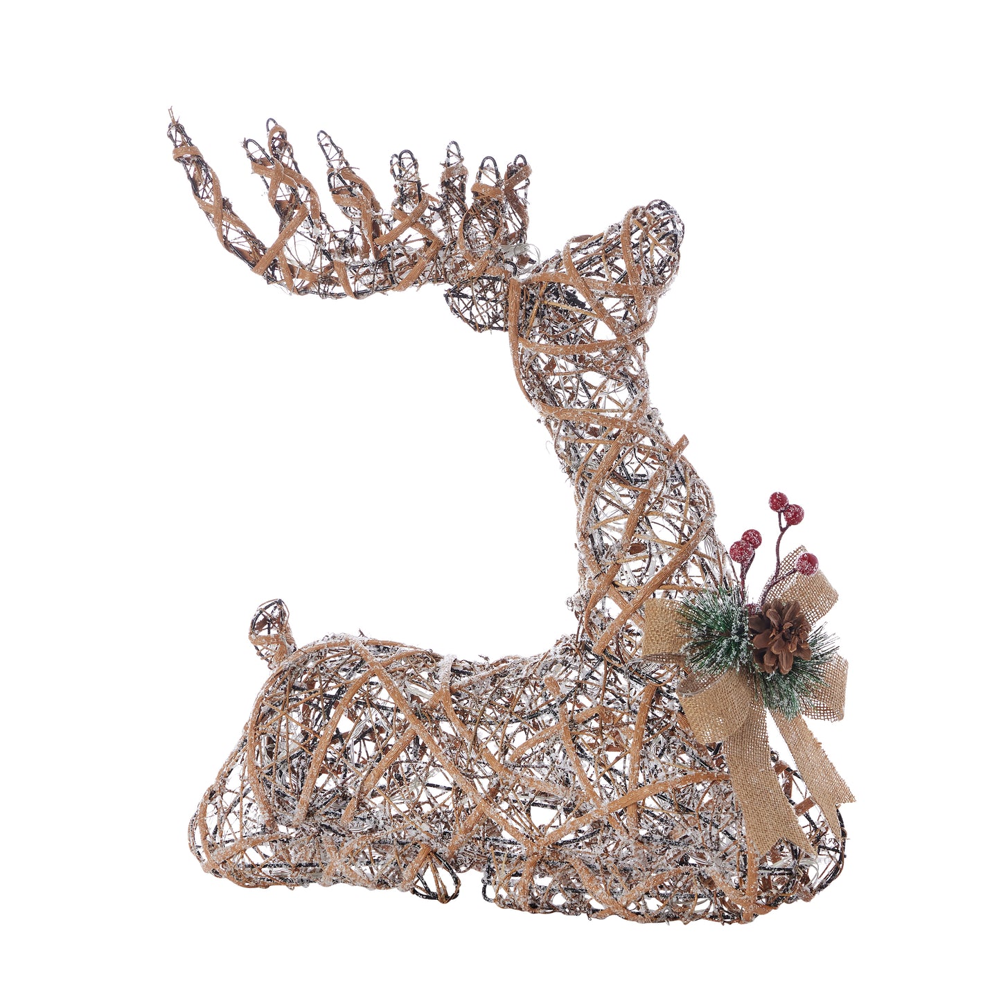 Natural Rattan Sitting Reindeer, w/ Warm White LED Lights