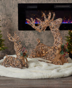 Natural Rattan Sitting Reindeer, w/ Warm White LED Lights