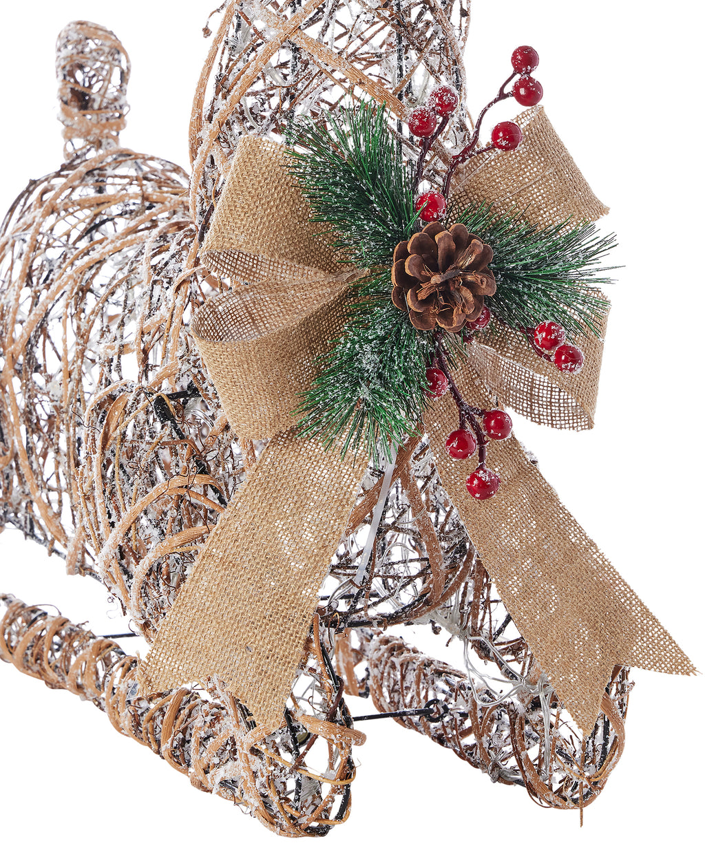 Natural Rattan Sitting Reindeer, w/ Warm White LED Lights