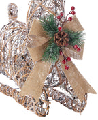 Natural Rattan Sitting Reindeer, w/ Warm White LED Lights