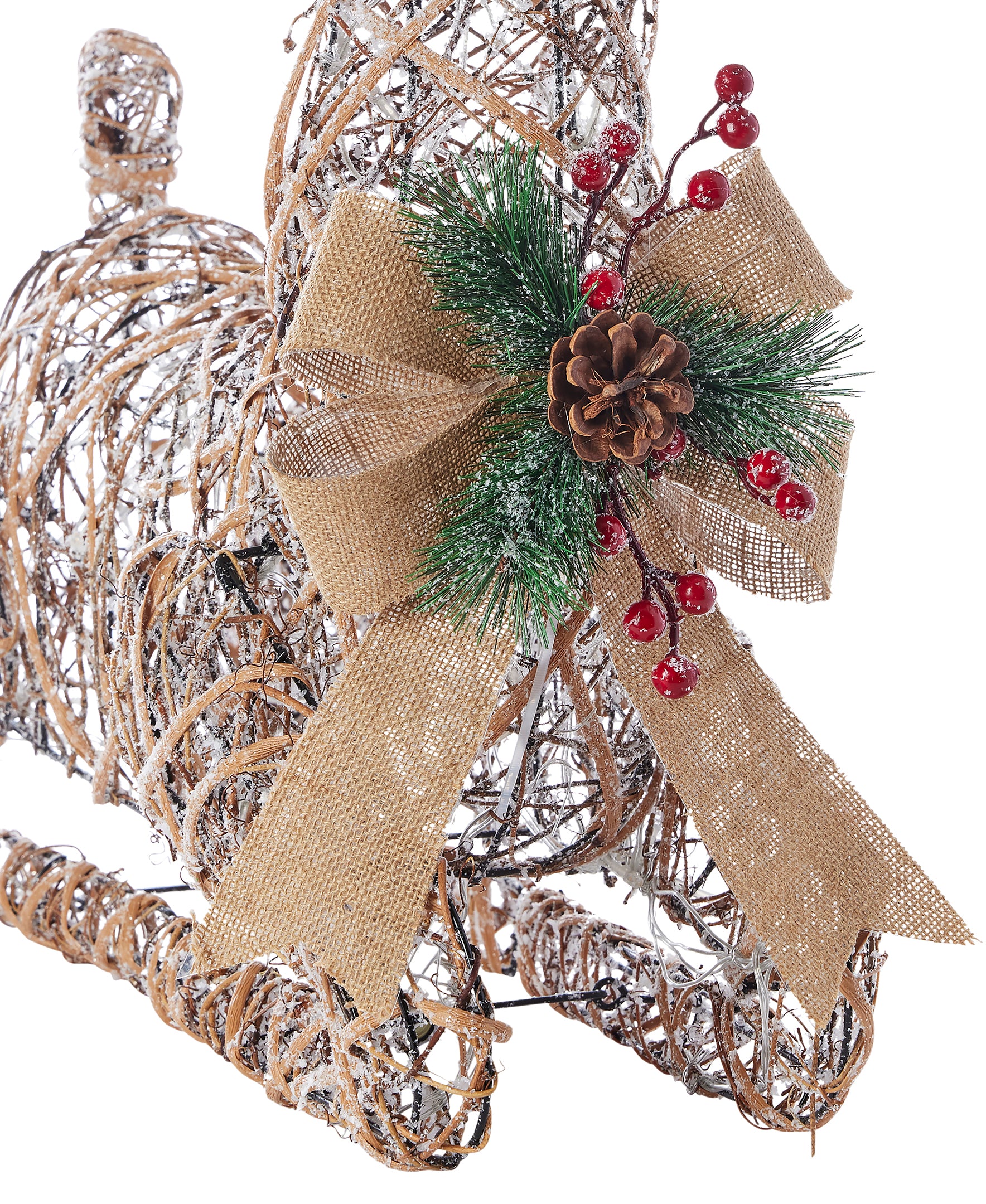 Natural Rattan Sitting Reindeer, w/ Warm White LED Lights