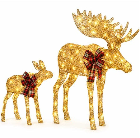 Moose Family Prelit Outdoor Decoration - Champagne