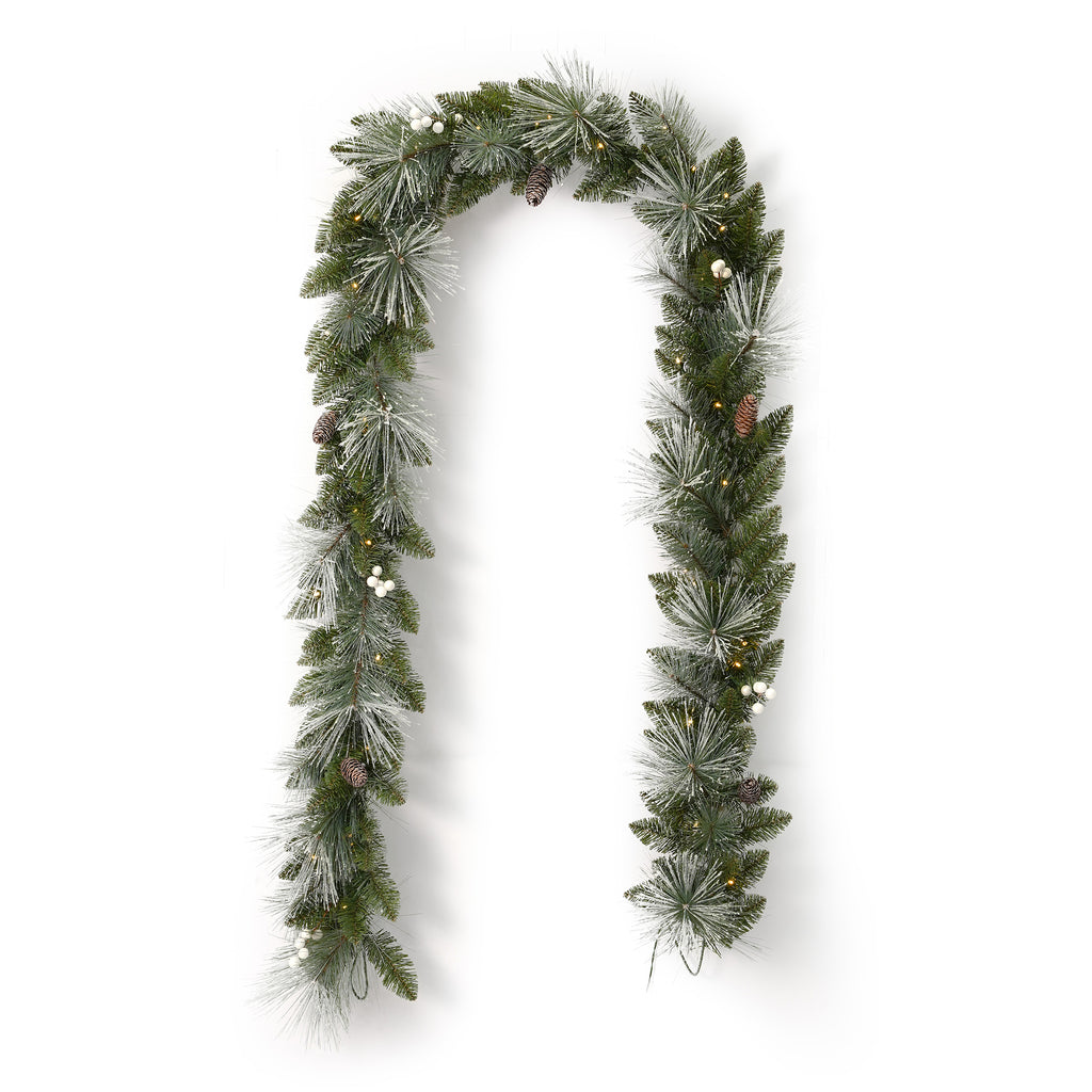 Glistening Mountain Pine 9ft Garland (Battery-Operated)