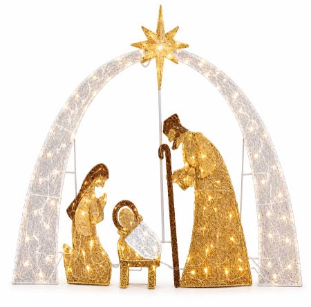 Archway Nativity Scene Prelit Outdoor Decoration 54" - White & Gold
