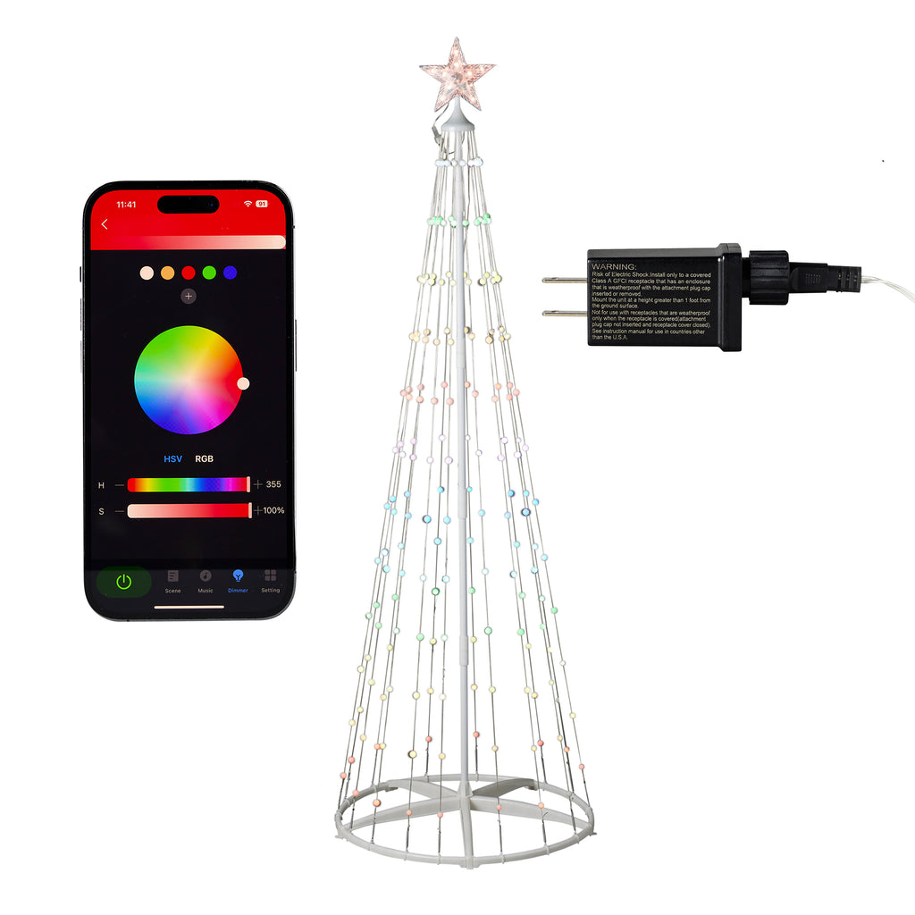 Vivvi App-Based Customizable, Color-Changing Cone Tree, 6 ft. tall