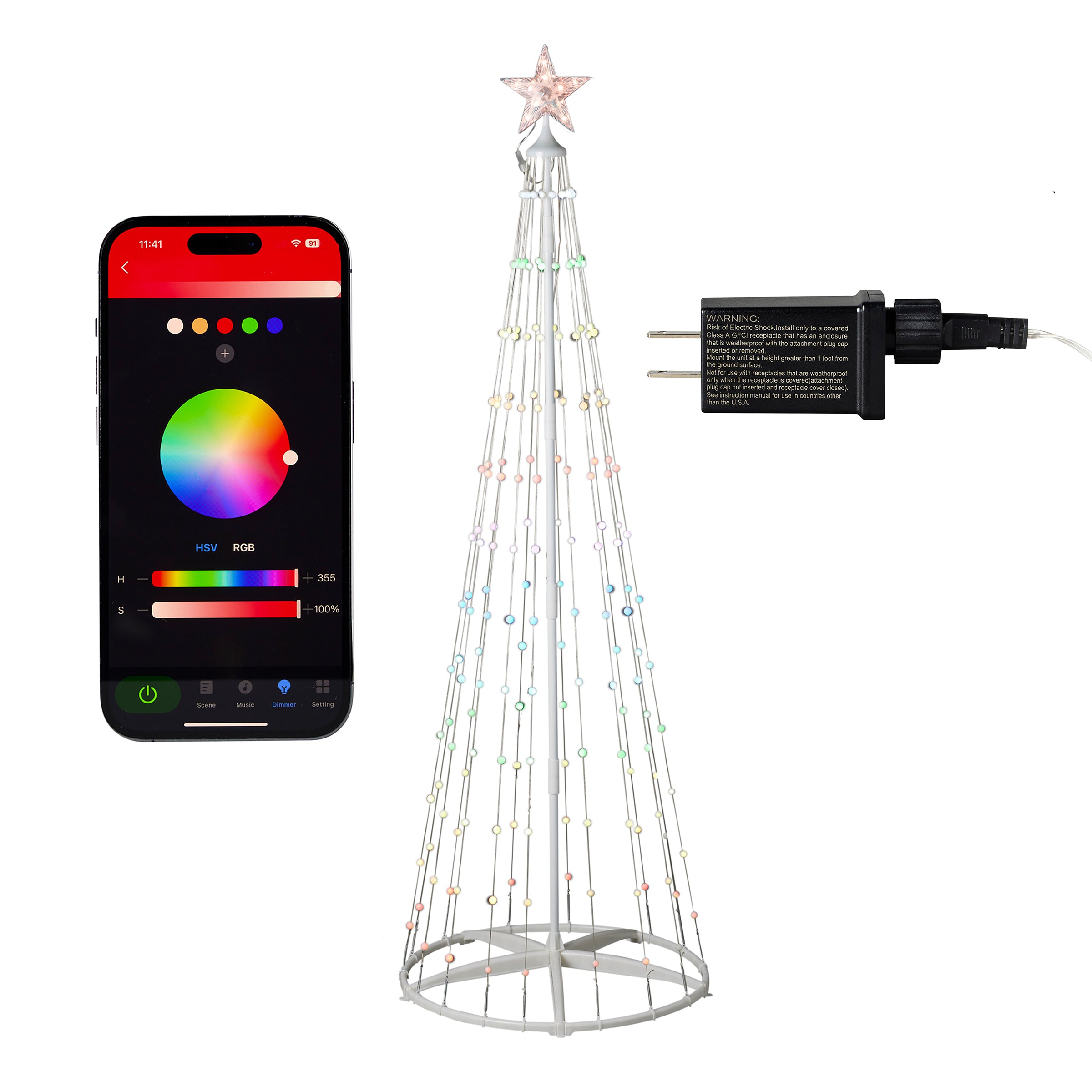 Vivvi App-Based Customizable, Color-Changing Cone Tree, 6 ft. tall