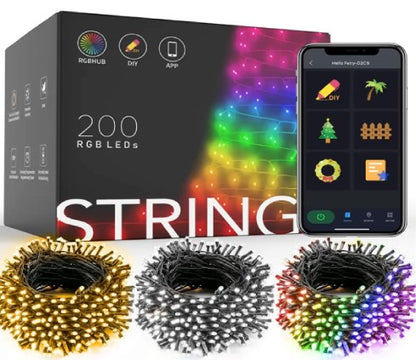 Vivvi App-Based Customizable, Color-Changing Indoor/Outdoor String Lights, 196 ft. long