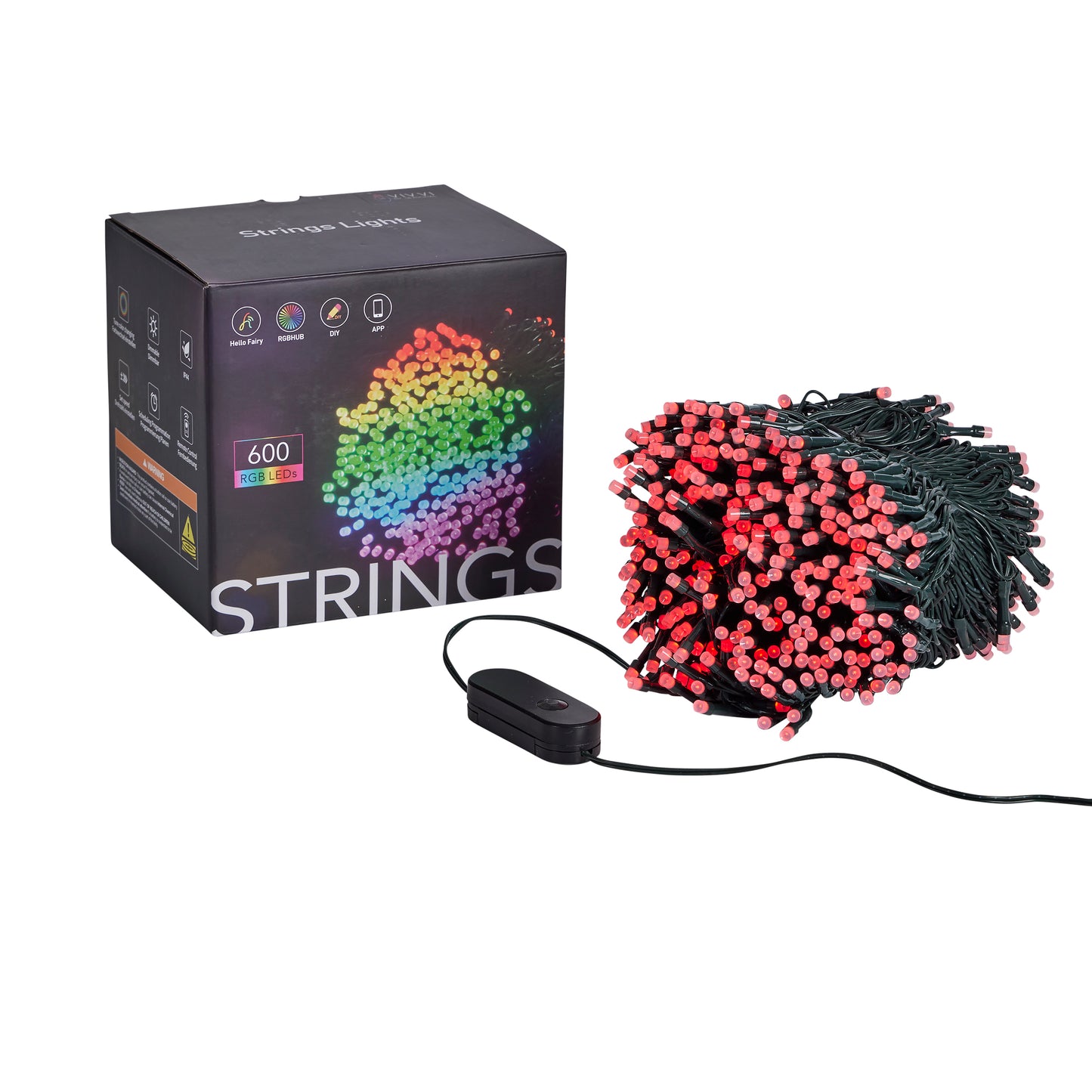 Vivvi App-Based Customizable, Color-Changing Indoor/Outdoor String Lights, 196 ft. long