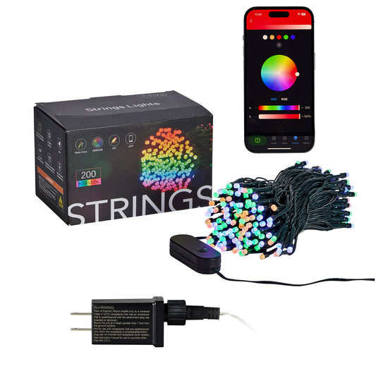 Vivvi App-Based Customizable, Color-Changing Indoor/Outdoor String Lights, 65 ft. long