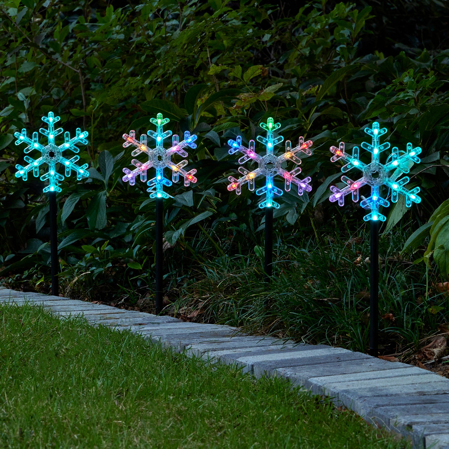 Vivvi App-Based Customizable, Color-Changing 18" Snowflake Path Lights - Set of 4